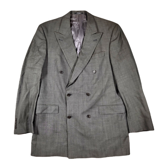 Hart Schaffner Marx Grey Nailshead Double Breasted Suit Jacket Mens 42L 42 - Picture 1 of 7